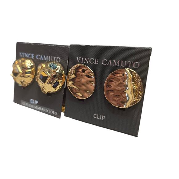 Vince Camuto Genuine Semi Precious Cute Gold Tone Clip Earrings NEW $58 MSRP - Picture 3 of 13
